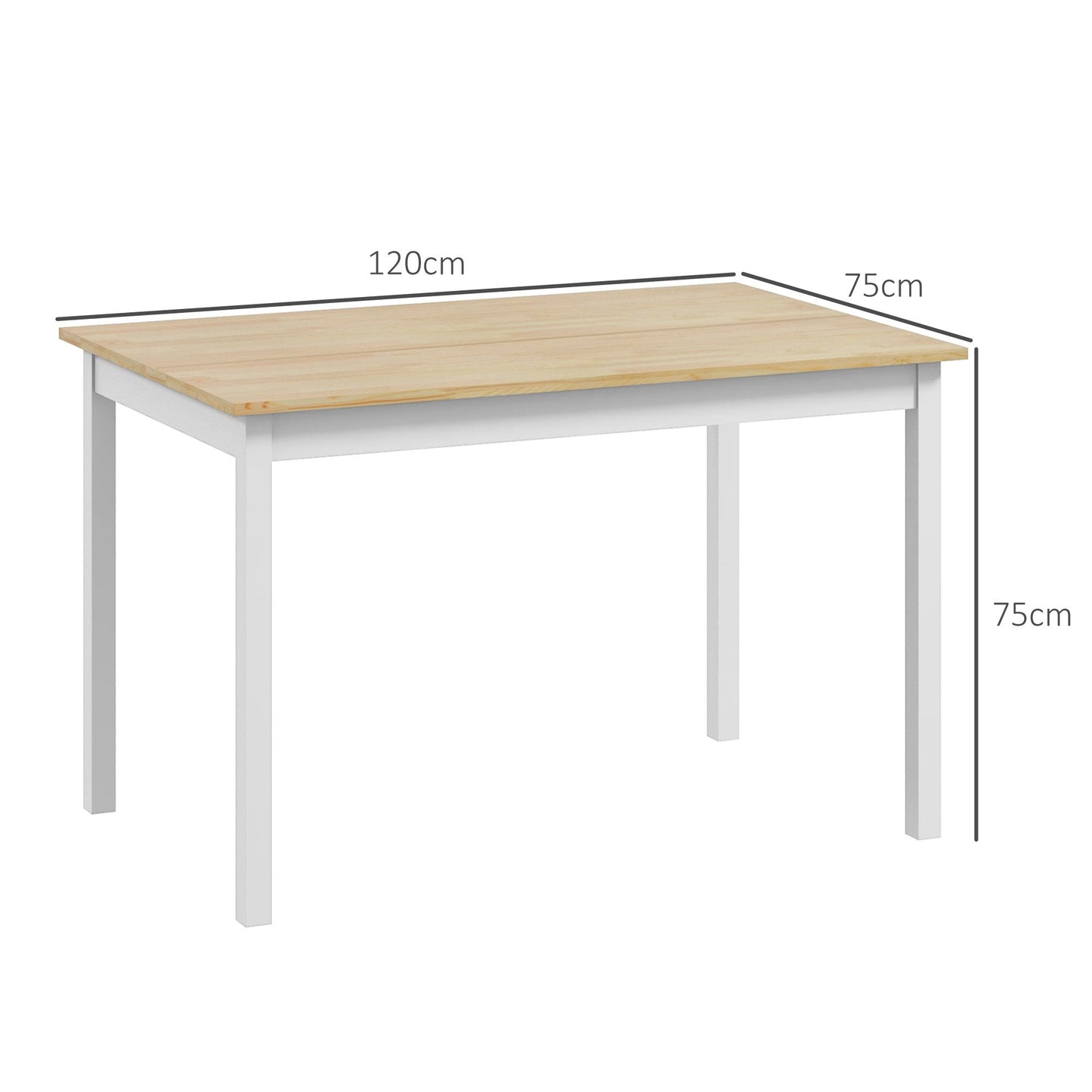 120 x 75cm Dining Table, Farmhouse Dining Room Table with Pine Wood Frame, Space Saving Kitchen Table, Natural