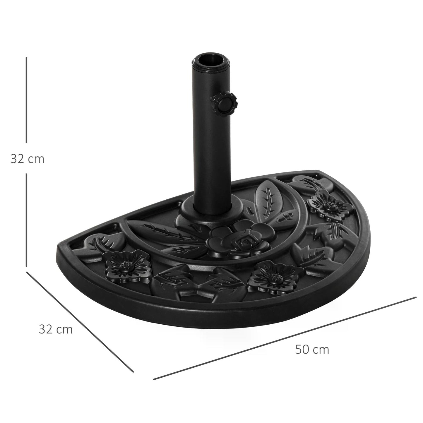 Outsunny 9kg Cement Concrete Half Round Parasol Base Umbrella Stand Garden Outdoor Accessories - Adjustable Coupler Suitable Umbrella Rod: _3.5cm, _3.8cm, _4.8cm