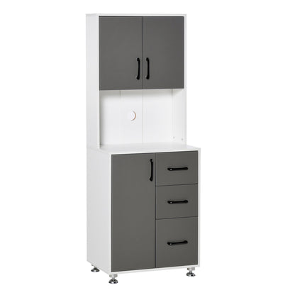 HOMCOM Modern Kitchen Cupboard with Storage Cabinets, 3 Drawers and Open Countertop for Living Room, Grey