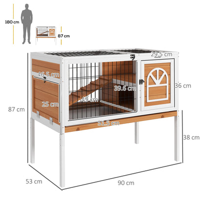 PawHut Wooden Rabbit Hutch, Guinea Pig Cage, with Removable Tray, Openable Roof