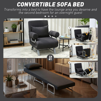 HOMCOM Single Sofa Bed, 3-in-1 Convertible Folding Chair Bed with Adjustable Backrest, Removable Armrests, Black