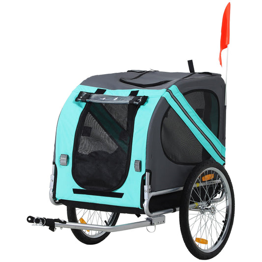 PawHut Folding Dog Bike Trailer Pet Cart Carrier for Bicycle Travel in Steel Frame with Hitch Coupler - Light Blue & Grey