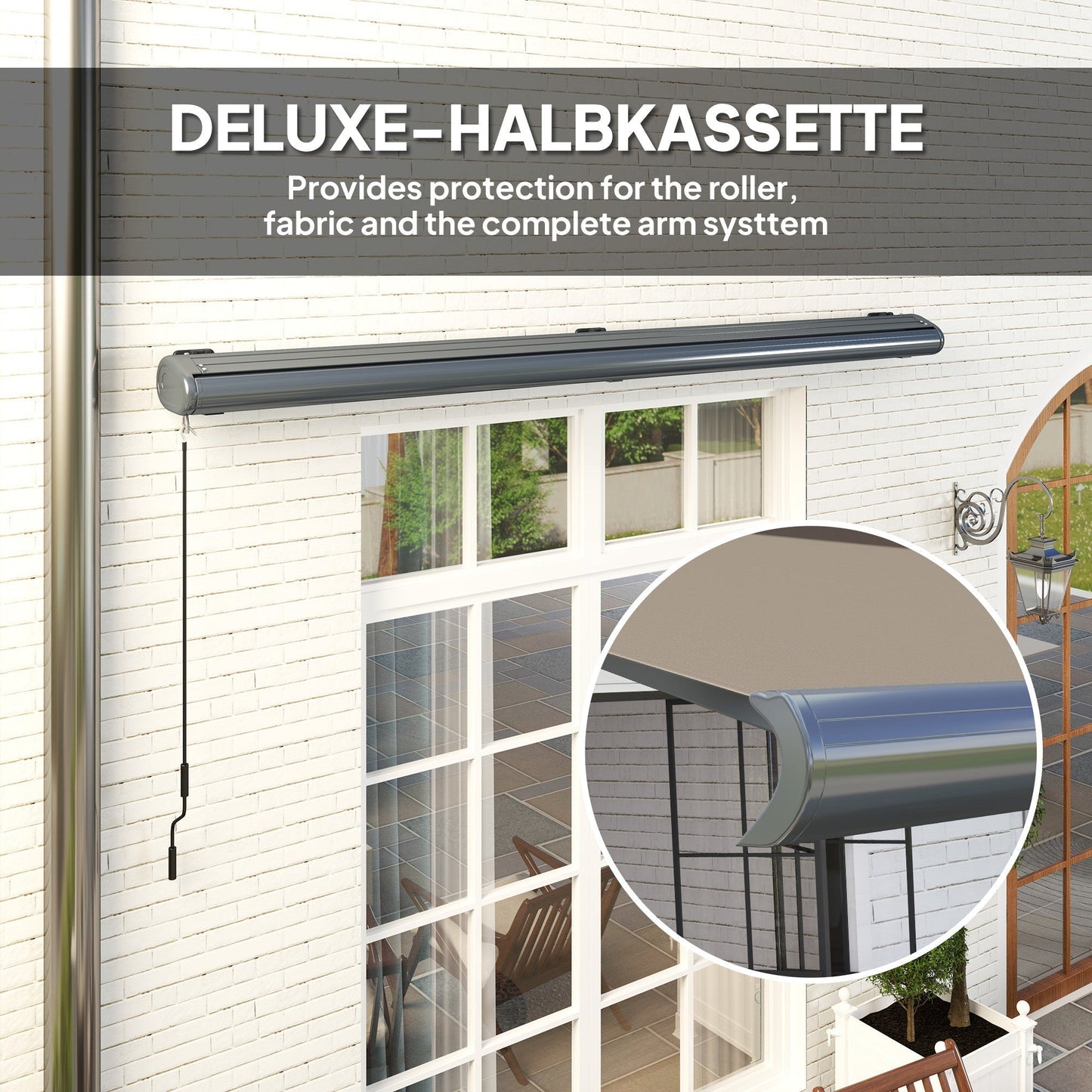 Outsunny 4 x 3(m) Full Cassette Electric Awning with Remote Controller, Aluminium Frame DIY Retractable Garden Awning, UPF50+ Sun Shade Canopy for Deck Door Window, Light Grey