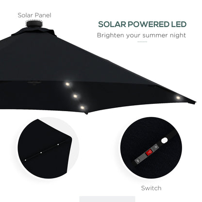 مظلة Outsunny 3(m) للحديقة مع إضاءة LED بالطاقة الشمسية وقاعدة متقاطعة وغطاء مقاوم للماء، باللون الأسود