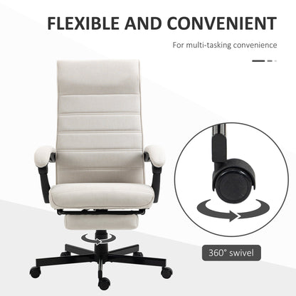 Vinsetto Office Chair, Computer Desk Chair, Fabric Swivel Chair with Adjustable Height and Rolling Wheels for Home Office Work Study, Cream White