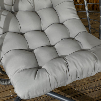 Outsunny Outdoor PE Rattan Swing Chair z poduszką, składany kosz ogrodowy Patio Hanging Egg Chair z metalowym stojakiem, zagłówek, do wewnątrz i na zewnątrz, jasnoszary