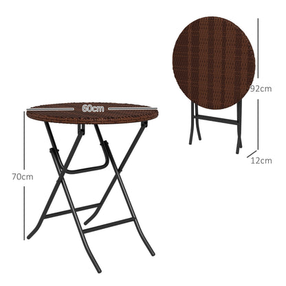 Outsunny Foldable PE Rattan Outdoor Coffee Table, Metal Frame Wicker Round Side Table, Coffee Table Side Table for Lawn, Garden, Mixed Brown