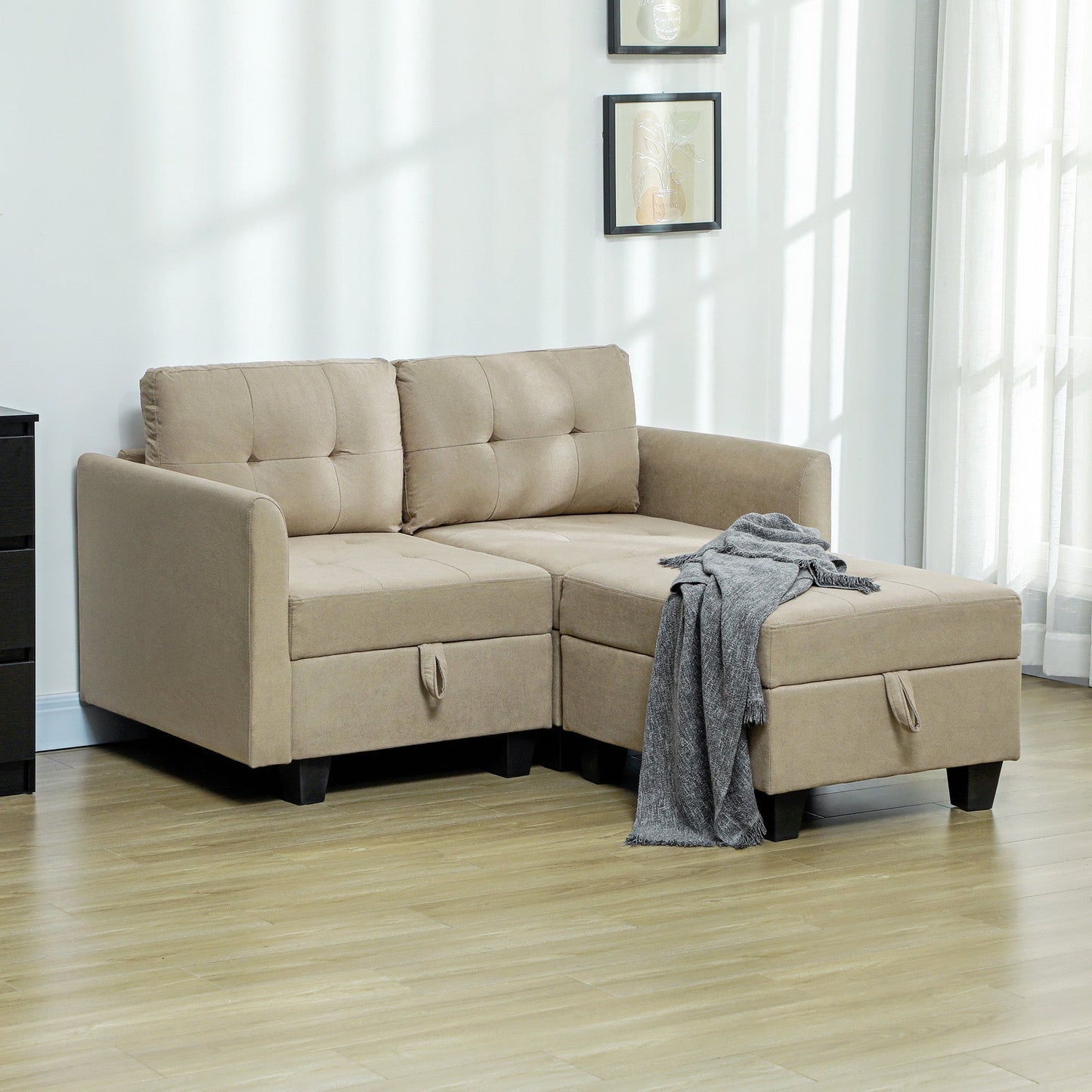 Sofa modułowa HOMCOM w kształcie litery L ze schowkiem - jasnobrązowa