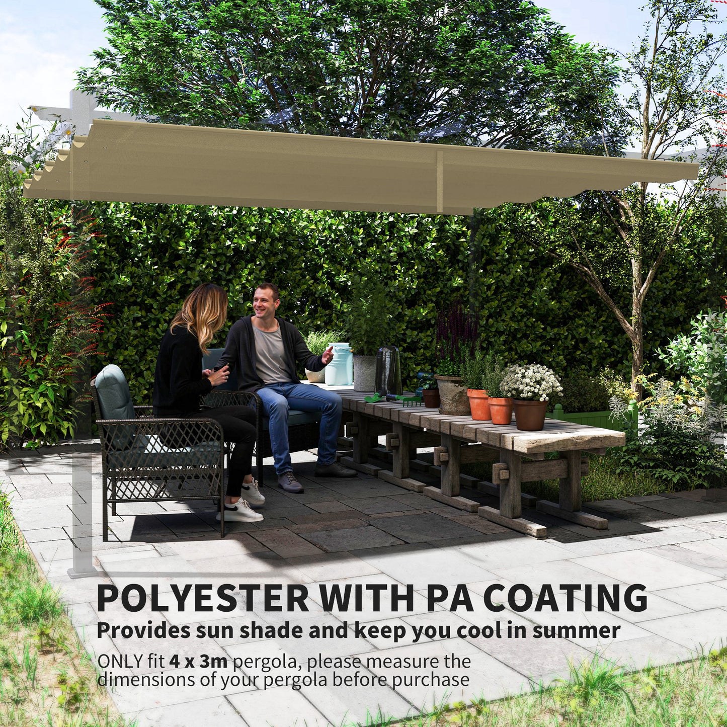 Osłona przeciwsłoneczna Outsunny Retractable Pergola Shade Cover, wymienna osłona do pergoli 4 x 3 (m), dach chowany, kolor brązowy