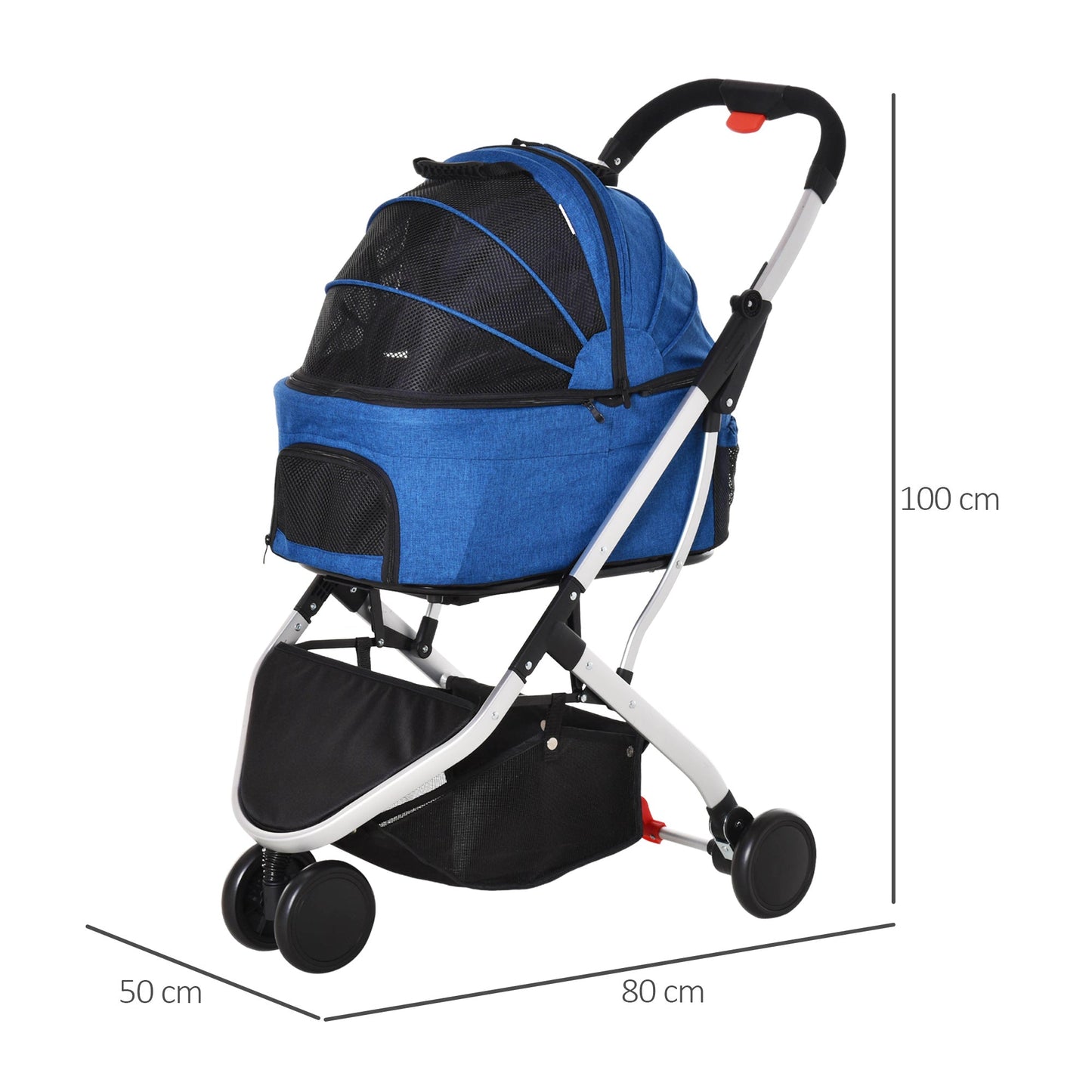 PawHut Detachable Pet Stroller Pushchair Foldable Dog Cat Travel Carriage 2-In-1 Design Carrying Bag Dark Blue