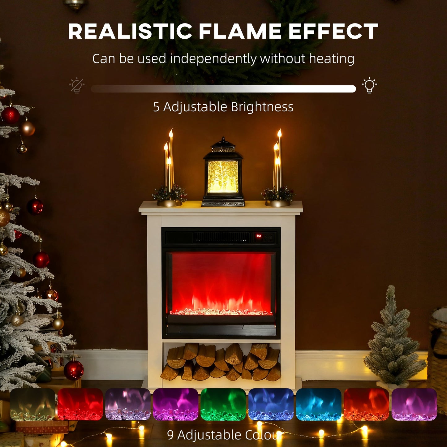 HOMCOM 1800W Adjustable Faux Flame Electric Fireplace - White