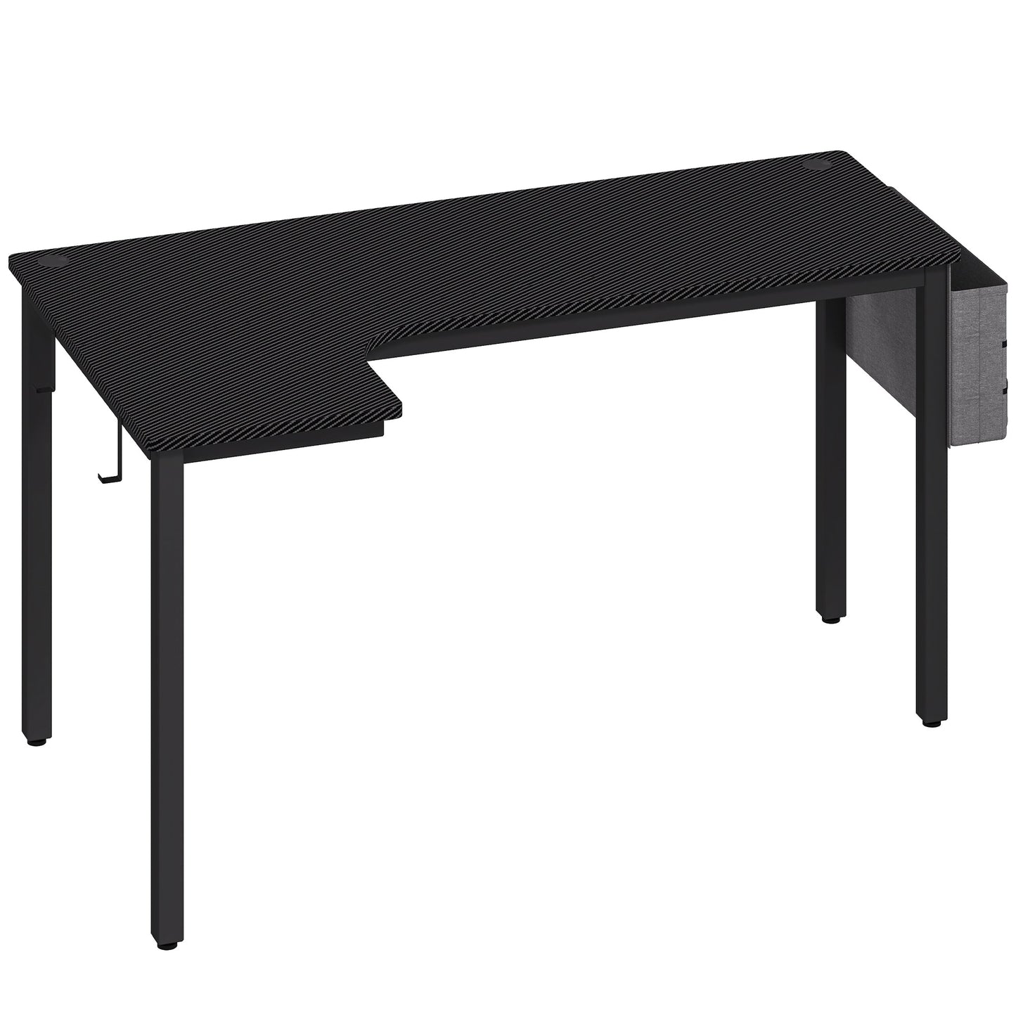Biurko komputerowe do gier HOMCOM w kształcie litery L z torbą materiałową, haczykami i systemem zarządzania kablami, 145 x 81 x 76 cm - czarne