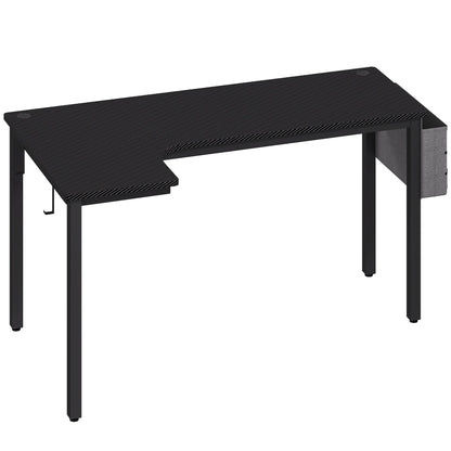 Biurko komputerowe do gier HOMCOM w kształcie litery L z torbą materiałową, haczykami i systemem zarządzania kablami, 145 x 81 x 76 cm - czarne