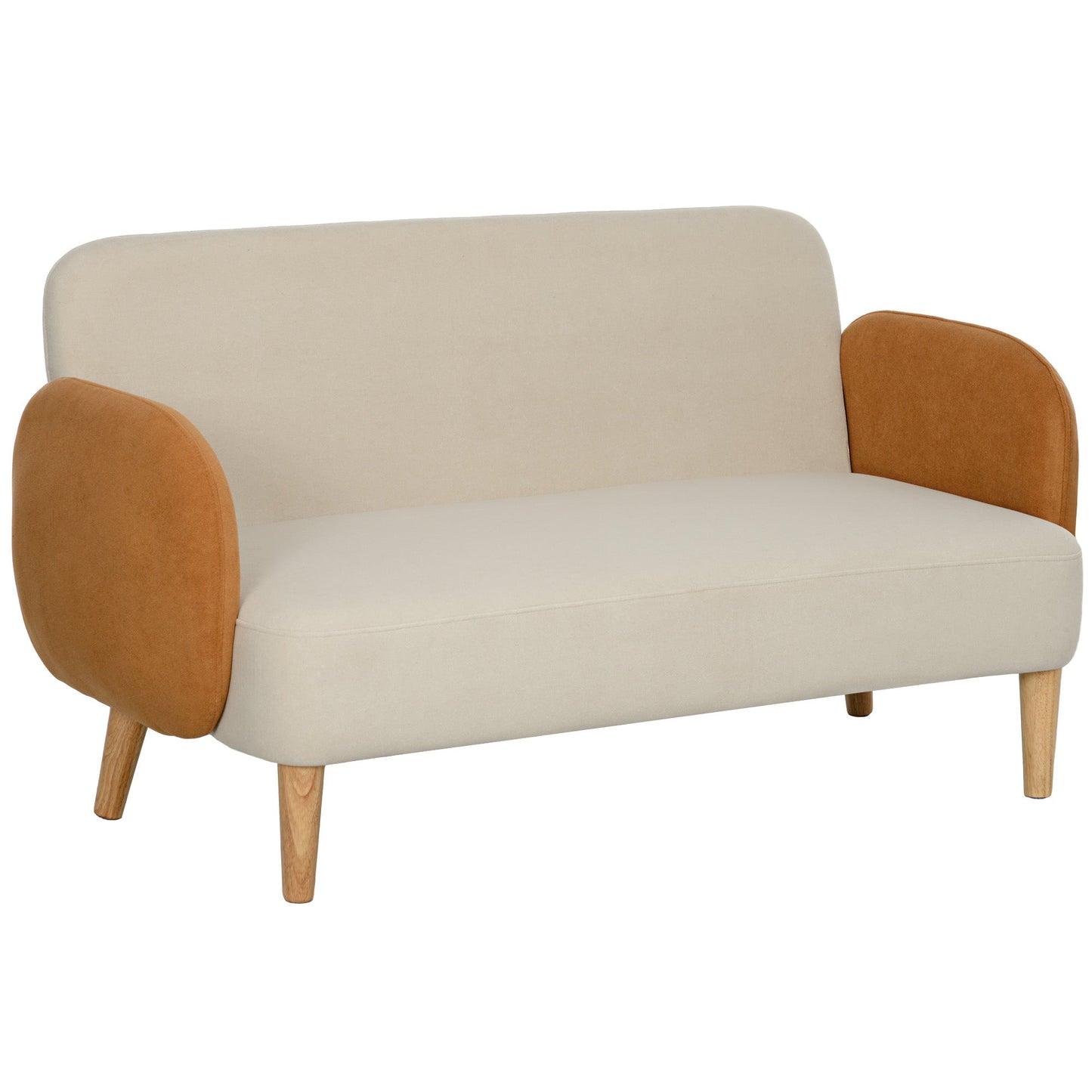 Dwuosobowa sofa HOMCOM w stylu mid-century z aksamitu – kremowo-pomarańczowa