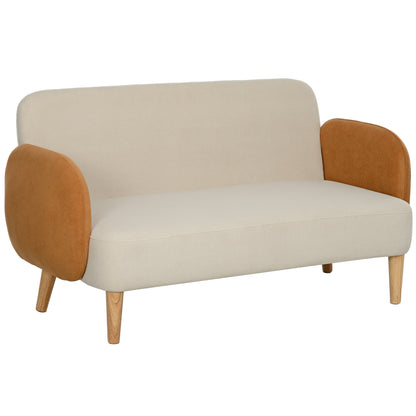 Dwuosobowa sofa HOMCOM w stylu mid-century z aksamitu – kremowo-pomarańczowa