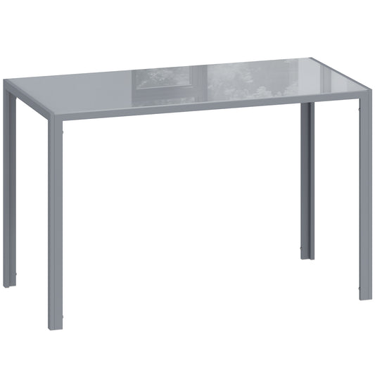 HOMCOM 120cm Dining Table, Rectangle 4 Seater Kitchen Table with Tempered Glass Top and Metal Legs, Grey