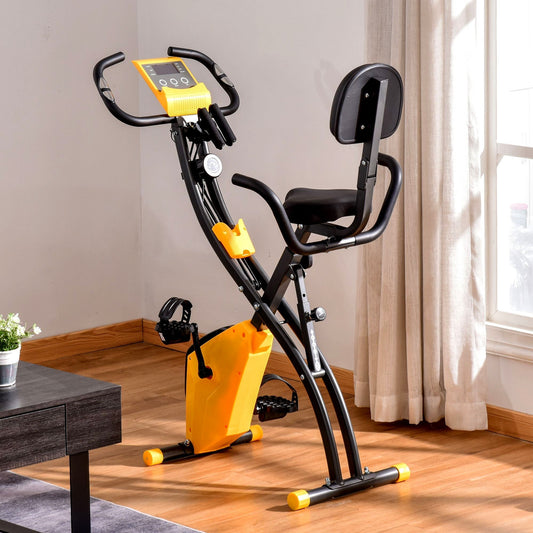 HOMCOM 2-in-1 Folding Exercise Bike with 8-Level Magnetic Resistance, Arm Resistance Band, Pulse Sensor, Yellow