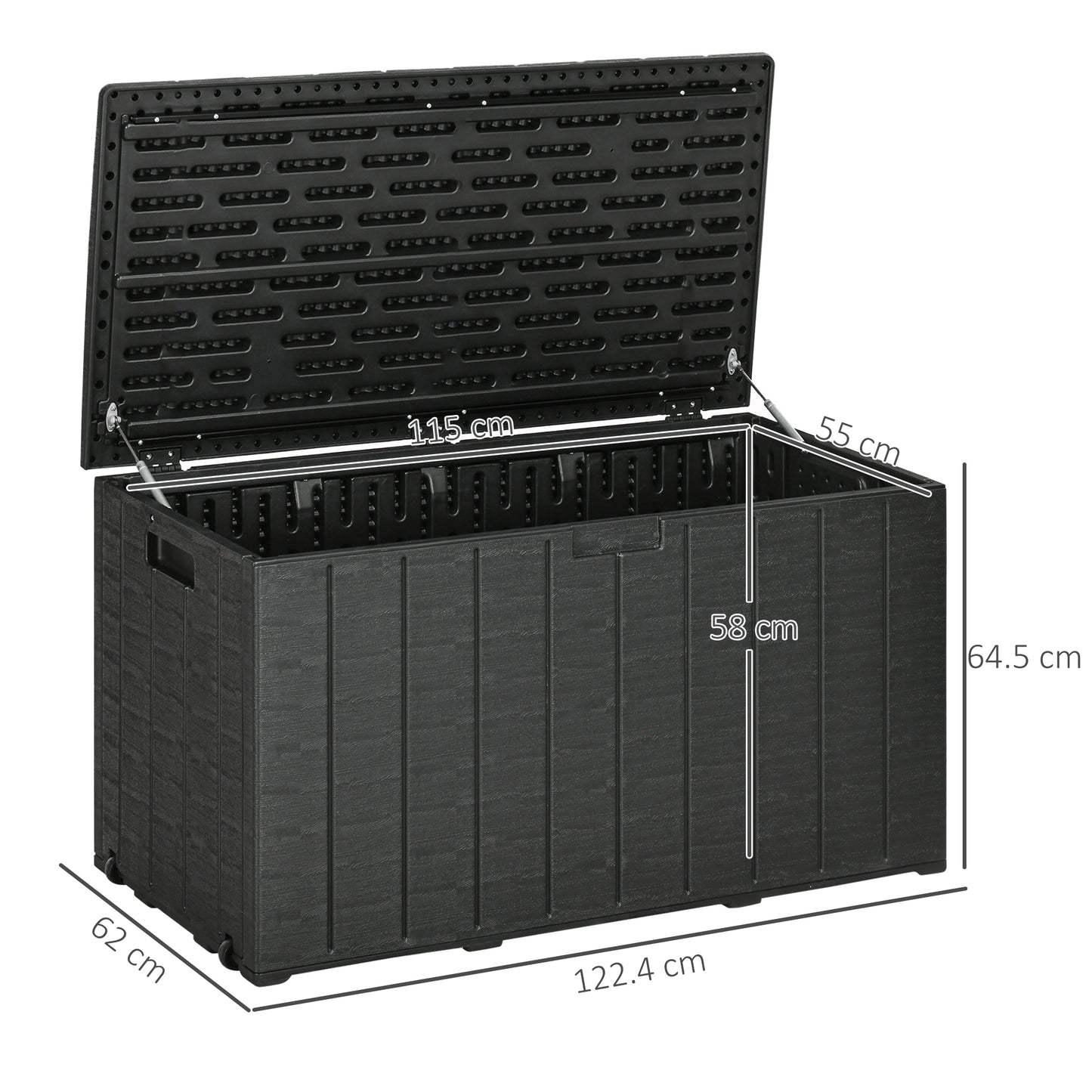 Outsunny 336 litrów Extra Large Outdoor Garden Storage Box, wodoodporny, wytrzymały, plastikowy pojemnik z podwójnymi ściankami, organizer na meble ogrodowe, skrzynia na poduszki na taras z kółkami i uchwytami, czarny