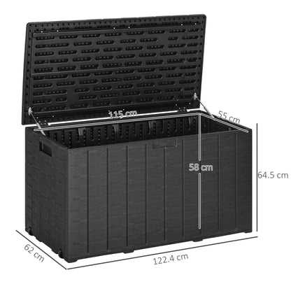 Outsunny 336 litrów Extra Large Outdoor Garden Storage Box, wodoodporny, wytrzymały, plastikowy pojemnik z podwójnymi ściankami, organizer na meble ogrodowe, skrzynia na poduszki na taras z kółkami i uchwytami, czarny