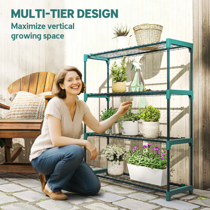 Outsunny 4-Tier Plant Stand Indoor Outdoor, Set of 2 Metal Plant Shelf with Rack Buckles for Easy Assembly, Flower Display Rack