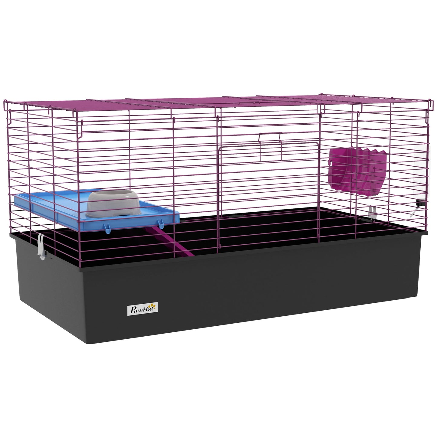 PawHut Chinchillas Small Rabbit Guinea Pig Small Animal Cage, Pet Playhouse, with Platform, Ramp, 99 x 52 x 53cm, Black