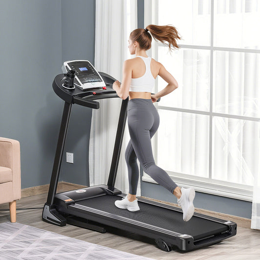 HOMCOM Folding Treadmill, 2.0HP Incline Treadmill Running Machine, 12.8 km/h, with LED Display, Manual Incline, 12 Preset Programs, Drink & Phone Holder for Home Gym Fitness
