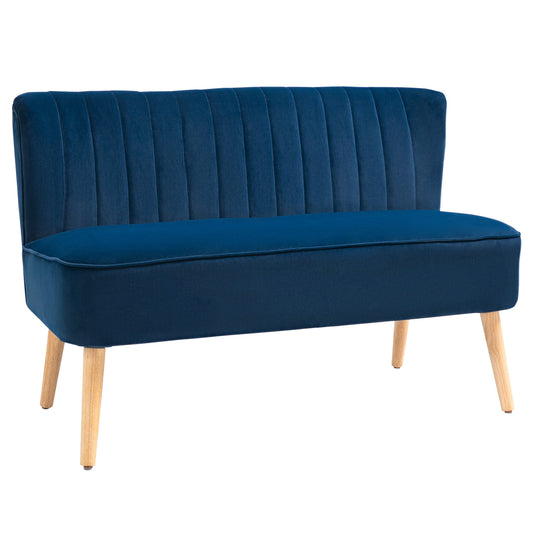 HOMCOM Modern Velvet Double Seat Sofa w/ Wood Frame Foam Padding High Back Soft Comfortable Compact Couch Blue