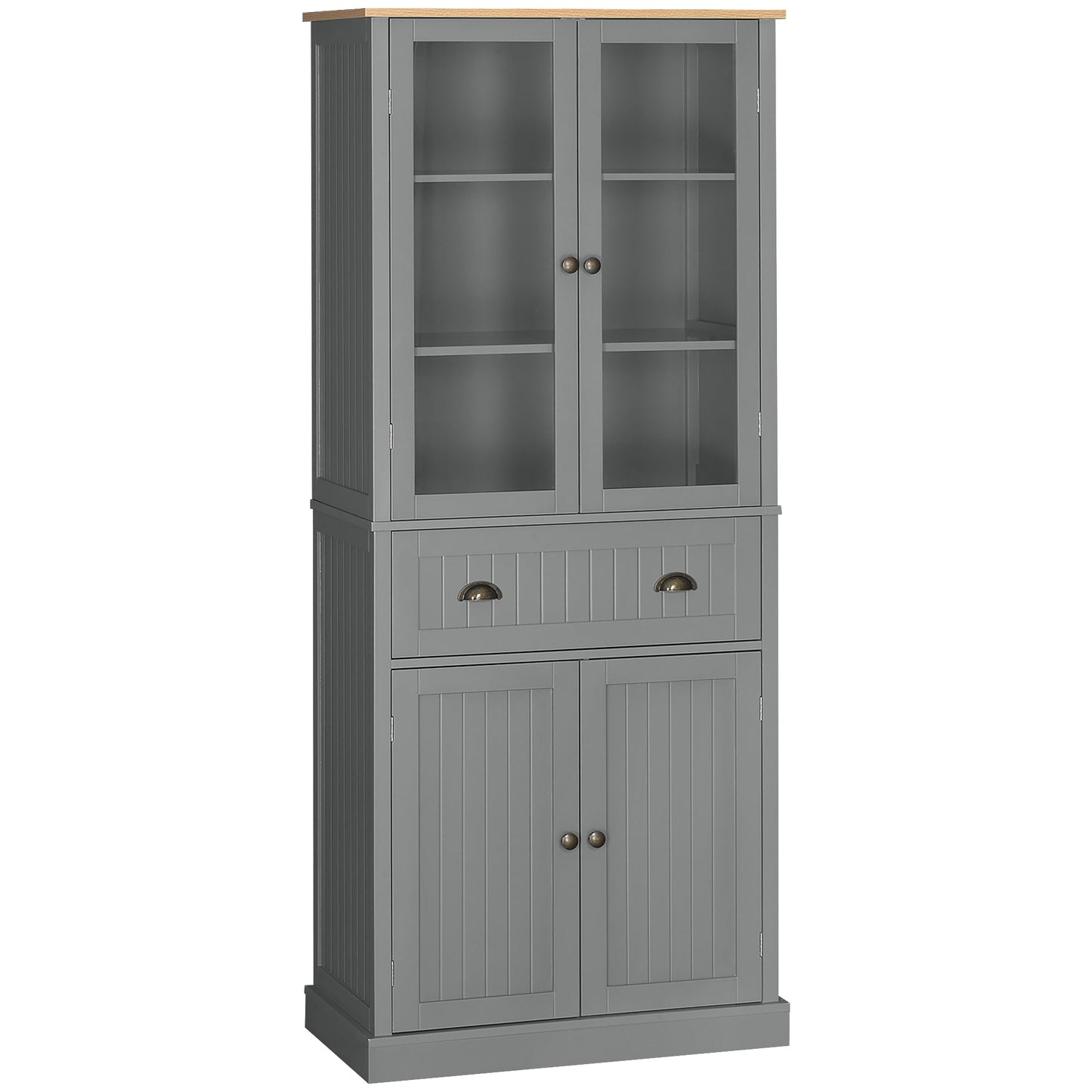 HOMCOM 180cm Tall Kitchen Pantry Cupboard, Freestanding Storage Cabinet with 5 Tier, Adjustable Shelves, Drawer, Grey
