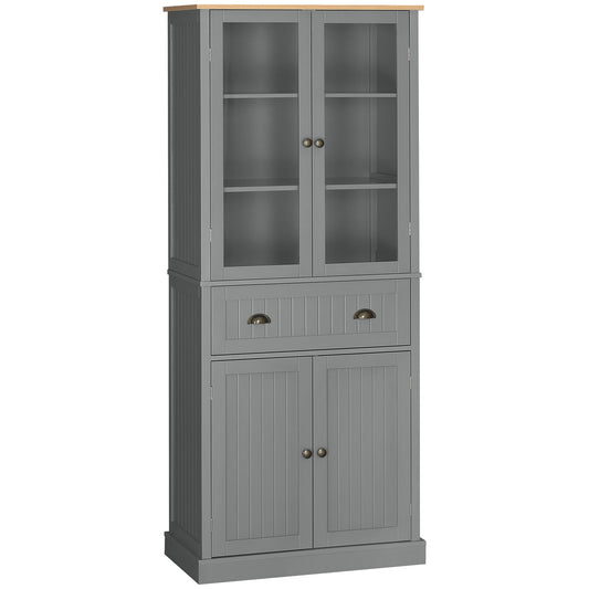 HOMCOM 180cm Tall Kitchen Pantry Cupboard, Freestanding Storage Cabinet with 5 Tier, Adjustable Shelves, Drawer, Grey
