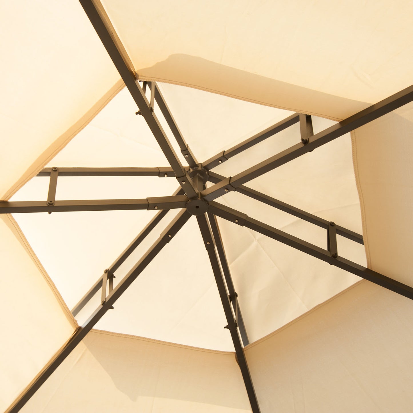 Outsunny 3 x 3(m) Hexagon Gazebo Patio Canopy Party Tent Outdoor Garden Shelter w/ 2 Tier Roof & Side Panel - Beige