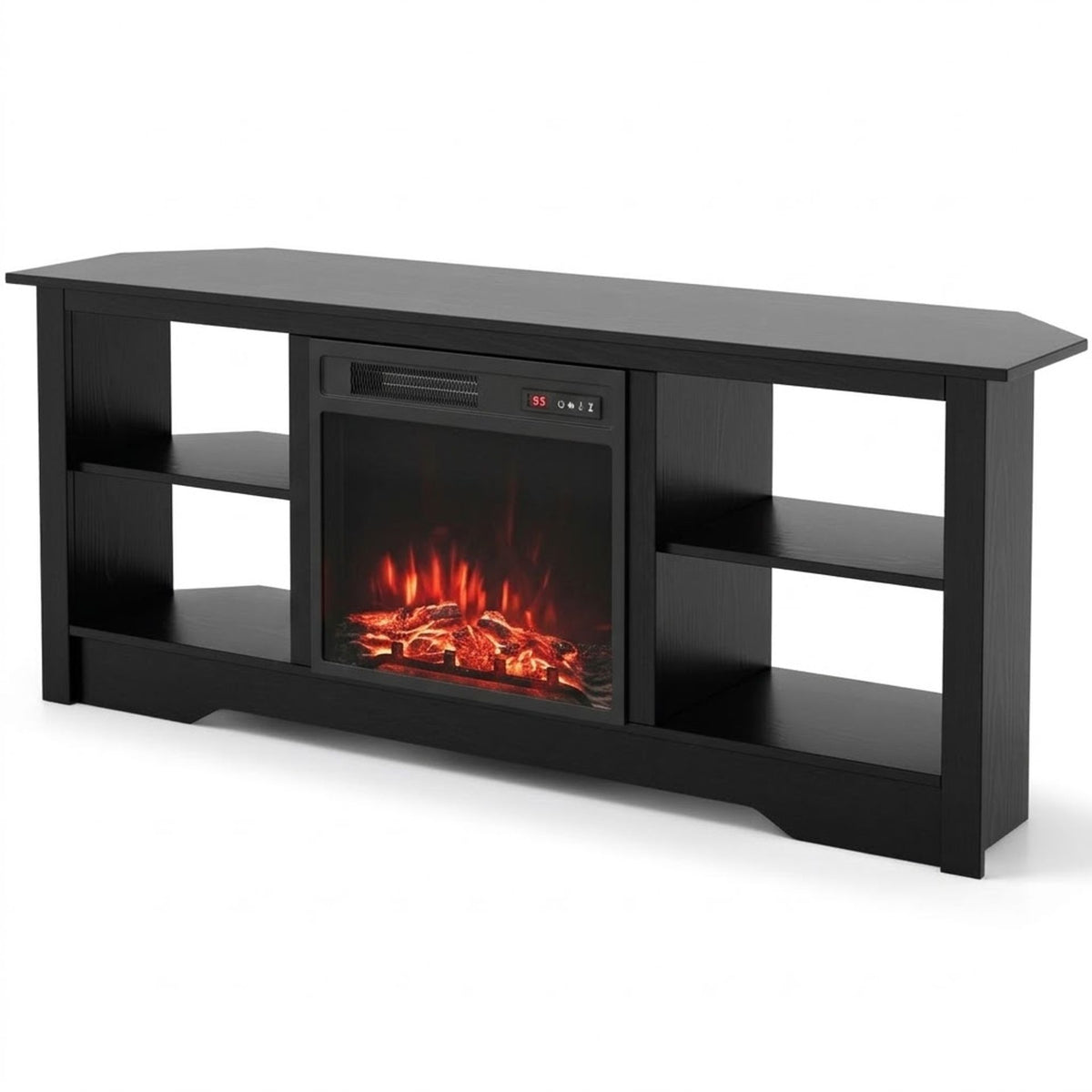 Electric Fireplace and TV Stand Bundle with Open Storage Shelves-Black