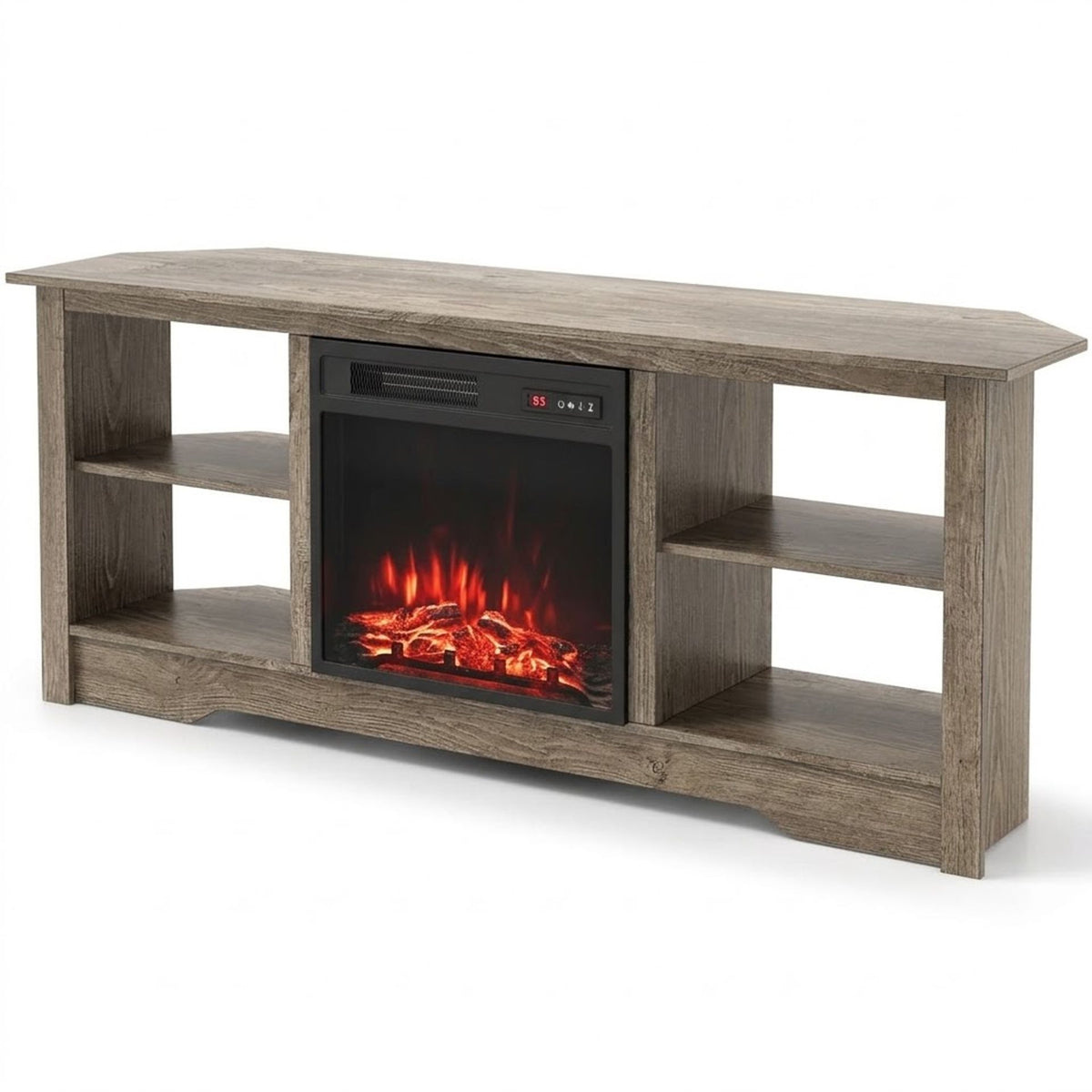 Electric Fireplace and TV Stand Bundle with Open Storage Shelves-Grey
