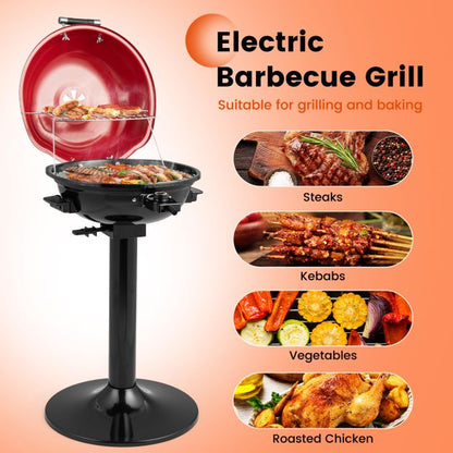 Electric BBQ Grill with Removable Non-Stick Grilling Rack-Red