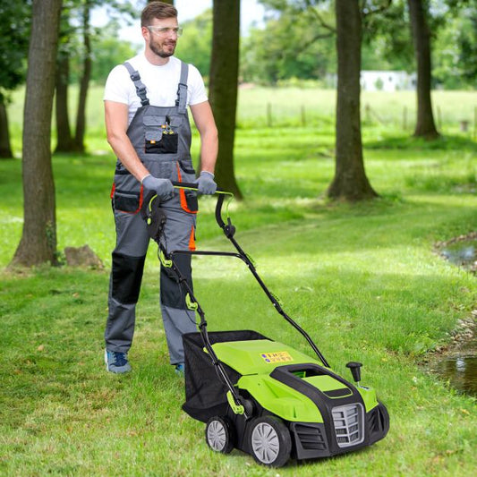Adjustable Electric Dethatcher and Scarifier Folding Walk-Behind Weeder-Green