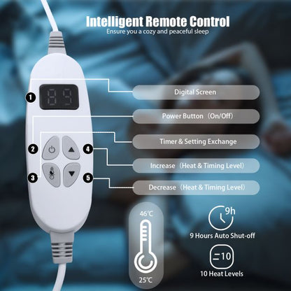 Electric Heated Blanket Throw with 10 Heat Settings-Grey