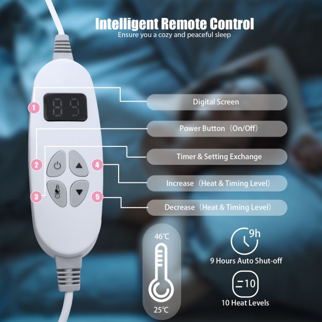 Electric Heated Blanket Throw with 10 Heat Settings-Pink