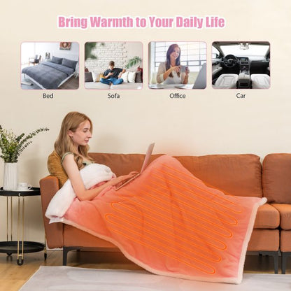Electric Heated Blanket Throw with 10 Heat Settings-Pink