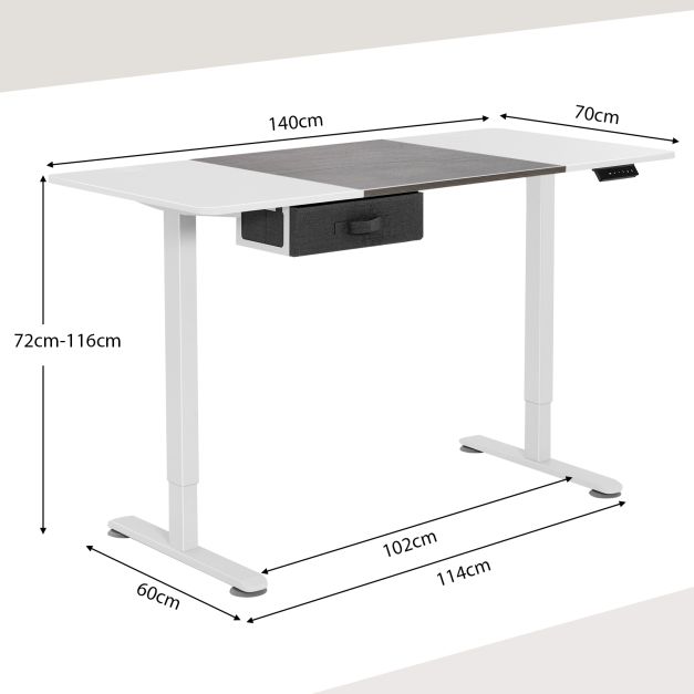 Electric Height Adjustable Standing Desk with USB Charging Port-Grey