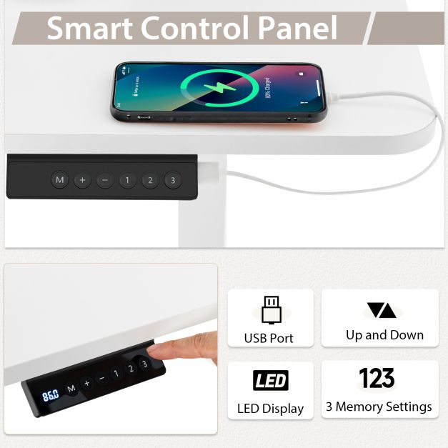 Electric Height Adjustable Standing Desk with USB Charging Port-Grey