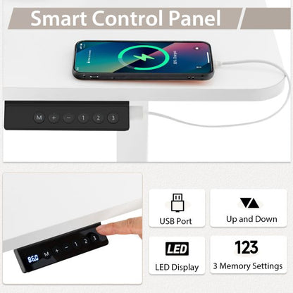 Electric Height Adjustable Standing Desk with USB Charging Port-Grey