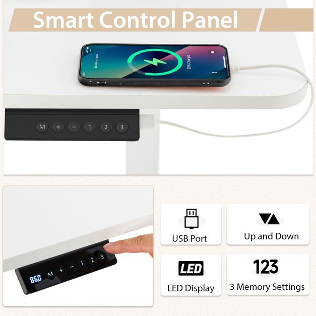 Electric Height Adjustable Standing Desk with USB Charging Port-Natural