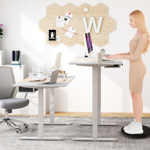 Electric Height Adjustable Standing Desk with USB Charging Port-Natural
