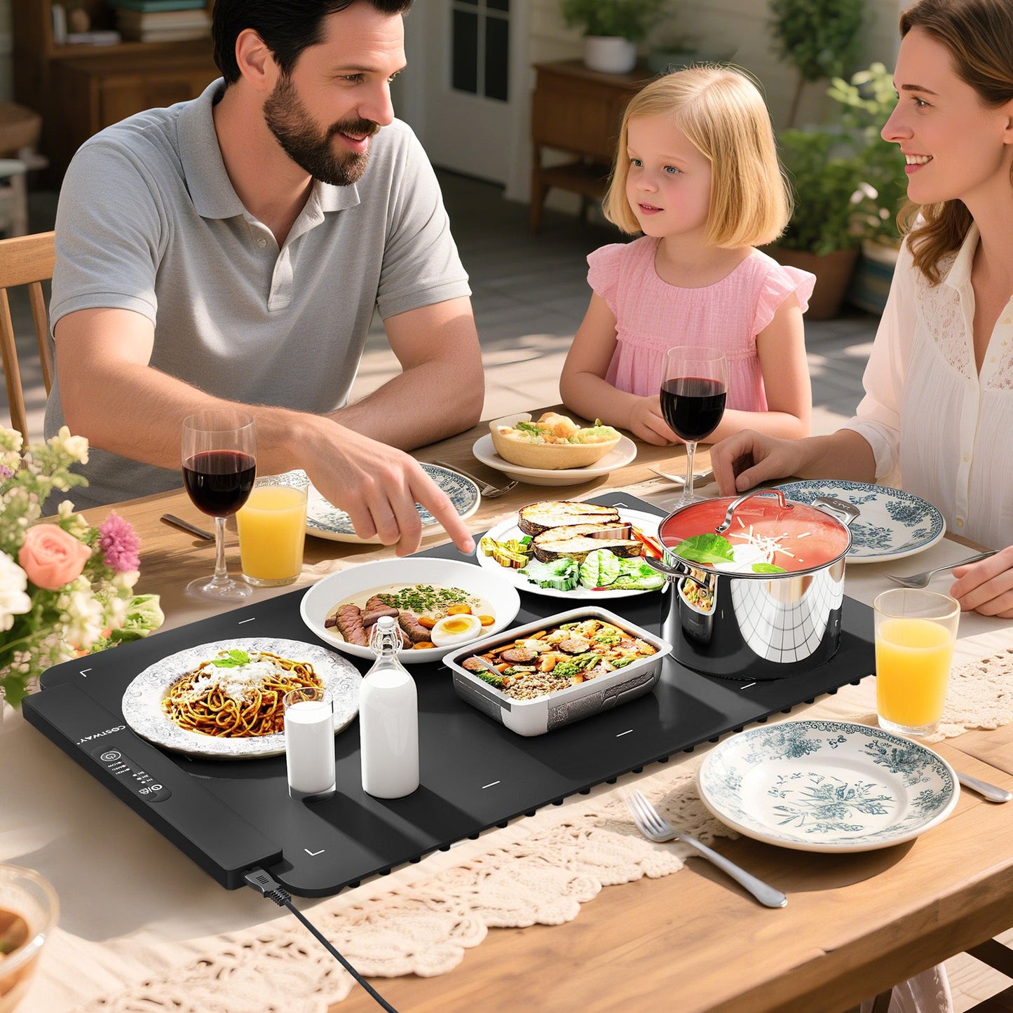 Electric Silicone Food Warming Mat with Fast Full Surface Heating-Black