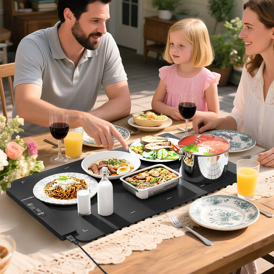 Electric Silicone Food Warming Mat with Fast Full Surface Heating-Black