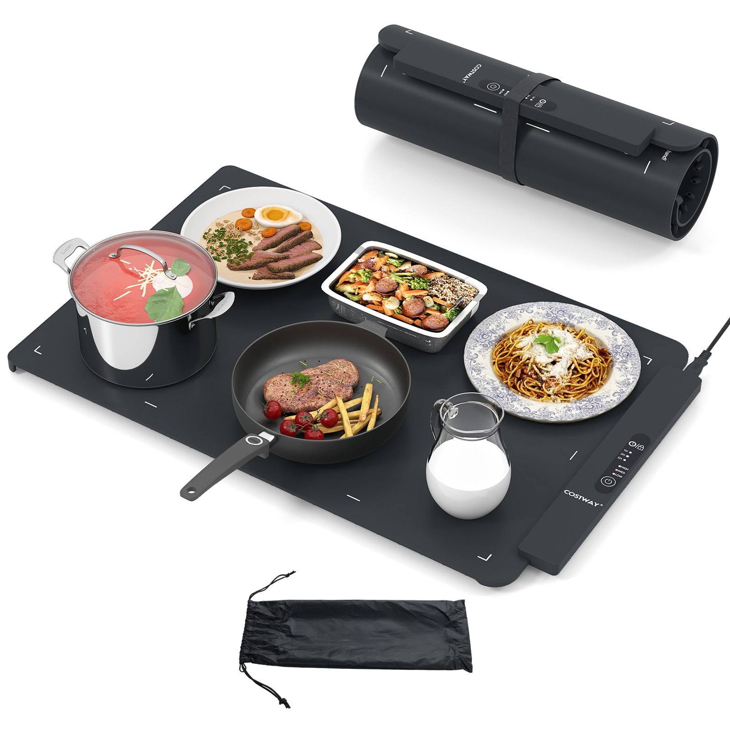 Electric Silicone Food Warming Mat with Fast Full Surface Heating-Black