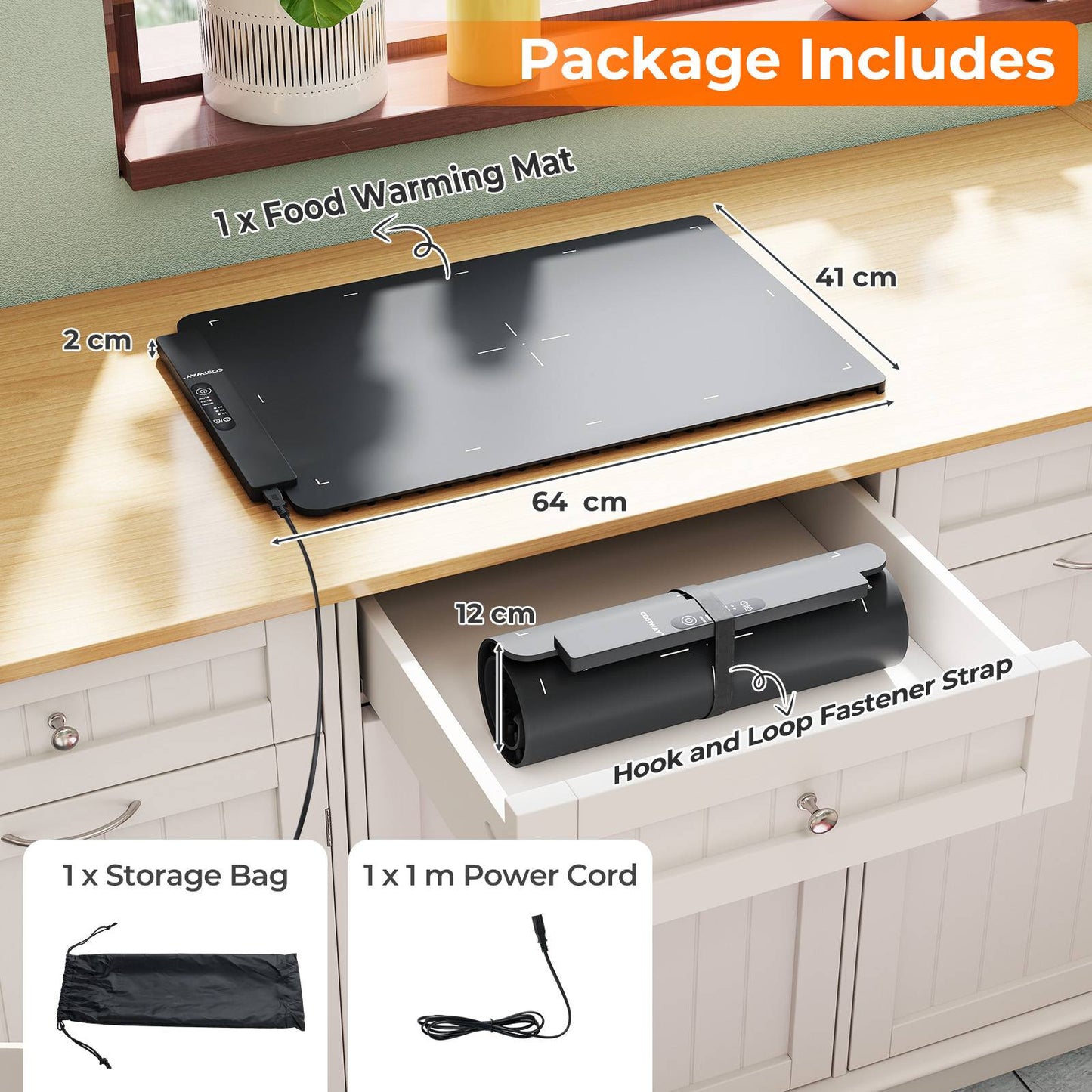 Electric Silicone Food Warming Mat with Fast Full Surface Heating-Black