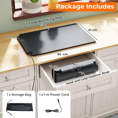 Electric Silicone Food Warming Mat with Fast Full Surface Heating-Black