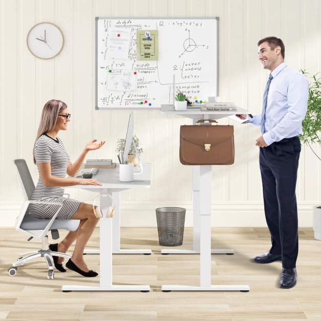 Biurko stojące z regulacją wysokości 140 x 60 CM i 3 pamięciami wysokości – białe