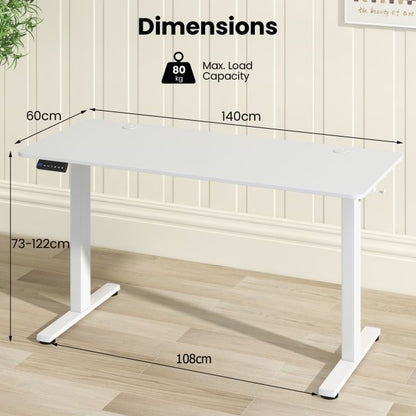140 x 60 CM Height Adjustable Standing Desk with 3 Memory Heights-White