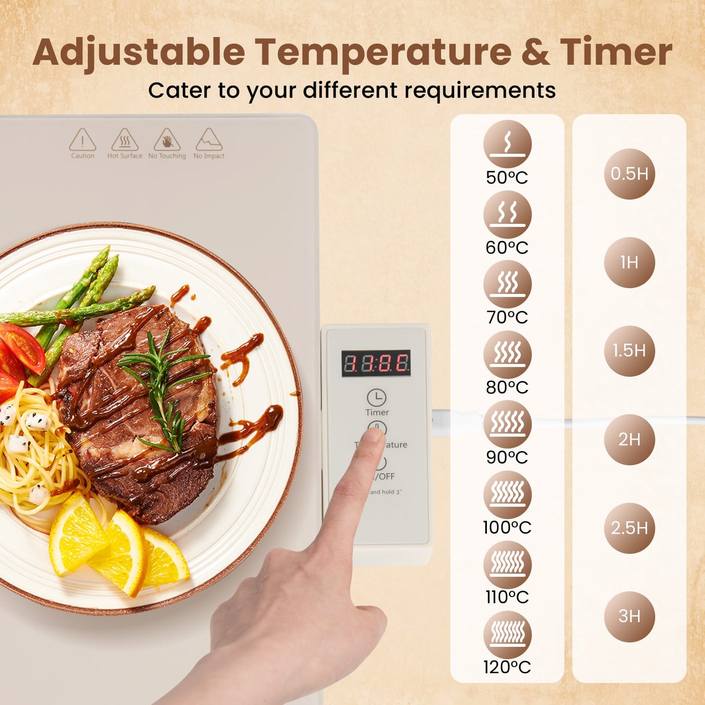 Electric Food Warming Tray Tray with Adjustable Temperature Control-Beige